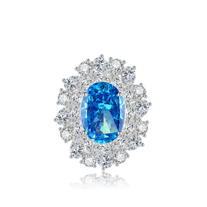 Fashion Copper Iced Flower Cut 10*14mm Sea <b>Blue</b> Oval Cubic Zirconia Rings And <b>Necklace</b> most beutiful floral jewlarly sets - Product Image 5