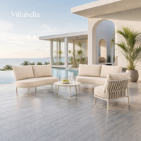 Ensemble de canapés modulaires d'extérieur modernes en osier tressé avec structure en aluminium et sièges incurvés flexibles pour hôtels et complexes de luxe