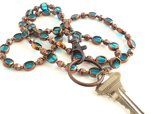 Custom Lanyard Phone <b>Chain</b> Gorgeous Handmade Blue Eyeglass <b>Chain</b> OR Badge Holder Handmade Beaded Lanyard for Work ID or <b>Keys</b> - Product Image 5