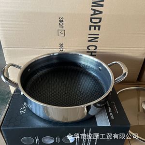 30cm Three Layers Stainless Steel Shallow <b>Pot</b> With Lid Induction Compatible Non Stick <b>Soup</b> <b>Pot</b> For Household Use - Product Image 4