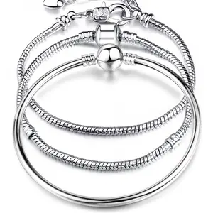 Braccialetto di fascino europeo 3mm catena di serpente rame puro placcato argento accessori per catena braccialetto fai da te gioielli con catena di perline con foro grande