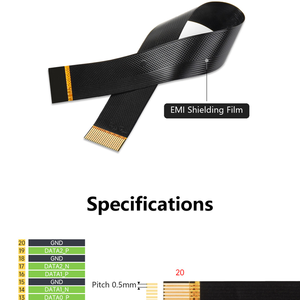 สายเคเบิลแบบยืดหยุ่น FPC 20PIN, ด้านกลับ, ระยะพิทช์ 0.5 มม., หน้าสัมผัสเคลือบทอง, ป้องกัน EMI, สายริบบิ้น FPC ความยาว 60 มม. / 120 มม. - Product Image 5