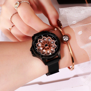Montre de luxe pour femme à rotation à 360 degrés, haut de gamme, sertie de diamants et avec bracelet en acier étanche - Product Image 2
