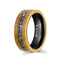Cincin kayu barrel wiski dengan lapisan tungsten 8mm, inlay tanduk rusa dan meteorit, set cincin kawin/tunangan untuk pasangan.