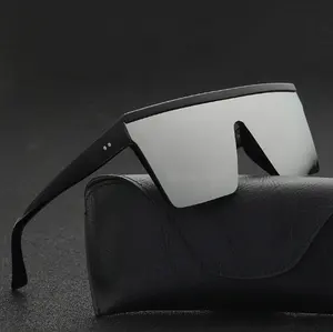 New Custom Logo Black Square Shades Sun Glasses <strong>Women</strong> Fashion Retro <strong>Mirror</strong> Flat Top Oversize <strong>Sunglasses</strong> for Men - Product Image 1
