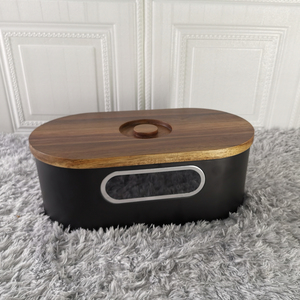 HOUSELIN Kitchen Tool Large <strong>Bread</strong> <strong>Bin</strong> and Canisters Black Metal Steel <strong>Bread</strong> Storage Box With Bamboo Lid <strong>Wooden</strong> Cutting Board - Product Image 2