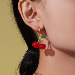 18K mạ vàng thép không gỉ thả trang sức thiết lập lãng mạn tính khí ngọt ngào nhựa anh đào Mặt Dây Chuyền Vòng cổ bông tai <span class=keywords><strong>Zircon</strong></span> - Product Image 3