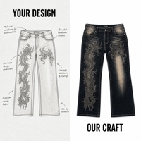 Celana Jeans Pria Lurus 14oz Custom High Street Musim Dingin/Semi, Cuci Kotor, Model Baggy, Denim Vintage, Produsen OEM