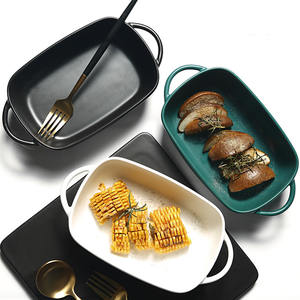 Gâteau <span class=keywords><strong>rectangulaire</strong></span> micro-ondes ustensiles de cuisson en céramique ensemble de dîner assiette de cuisson nordique ustensiles de cuisson en <span class=keywords><strong>porcelaine</strong></span> avec poignée <span class=keywords><strong>plat</strong></span> de cuisson - Product Image 3