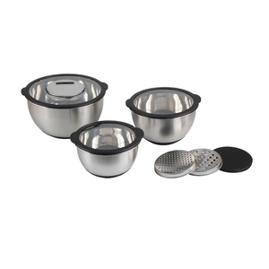 Râpe 3 pièces de haute qualité et couvercle transparent ensemble de bols à mélanger en acier inoxydable ensemble de bols à salade de stockage de cuisson de service de cuisson - Product Image 3