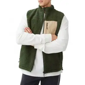 DOVEN OEM Manufacturer Custom Logo Streetwear Oversized Vintage Zip Up Sherpa Fleece Patchwork Vest Jacket For Men