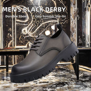 Chaussures habillées noires à plateforme pour hommes, lacées, style Derby Oxford, bout rond, chaussures de ville formelles - Product Image 2