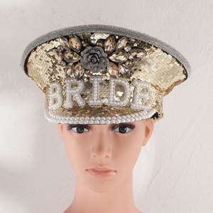 Sombrero Unisex Estilo Y2K con Pedrería <span class=keywords><strong>de</strong></span> Rosas, Gemas en Forma <span class=keywords><strong>de</strong></span> Gota <span class=keywords><strong>de</strong></span> Agua, Lentejuelas, Perlas y Letras BRIDE para Compromiso y Vacaciones - Product Image 2