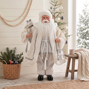 Winter White Velvet <b>Santa</b> Claus Statue with Storm Lantern for Ski Resort Lobby Holiday Decor - Product Image 1