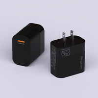 Chargeur rapide USB QC3.0 à port unique 25W, prise standard américaine noire, adaptateur de charge rapide pour voyage