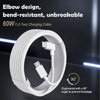 Câble de charge USB-C vers USB-C coudé 60W 1,2m, charge rapide 3A, pour smartphone 5G, ordinateur portable et téléphone portable