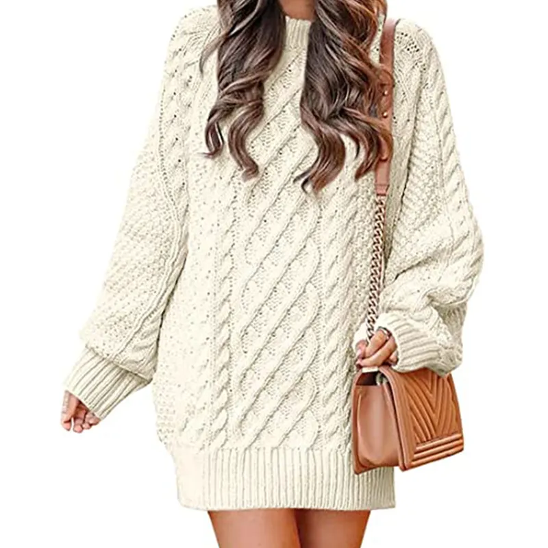 Women High Quality Custom Casual Autumn 2022 Turtleneck Christmas Winter Formal Red Pullover Cable Knit Short Sweater Dress