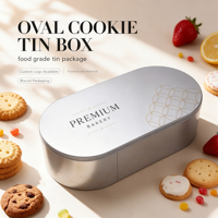 Grande boîte à biscuits ovale en métal, personnalisée, de qualité alimentaire, avec intérieur doré, pour l'emballage de biscuits
