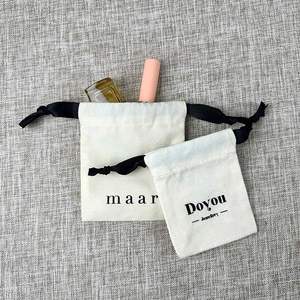 Personalized Organic Cotton <b>Drawstring</b> Bag Eco-Friendly Canvas <b>Pouch</b> for Ring and Earring - Product Image 1