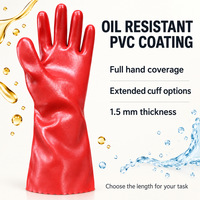 Gants de travail industriels personnalisés en PVC enduit, résistants à l'huile, imperméables, doublés polyester, épaisseur 1,5 mm, manchette longue 27, 35, 40, 45 cm, vente en gros