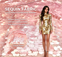 Tissu en maille extensible style TikTok Dubaï, tissu en dentelle à paillettes holographiques hexagonales de 60 mm pour robe de soirée de mariage