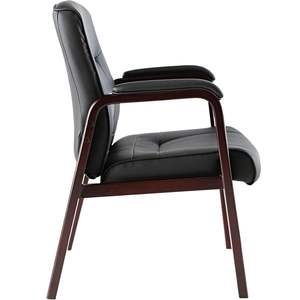 Silla de invitados de cuero serie Alera Madaris con acabado en madera y cuatro patas en negro/mogoní para salas de espera - Product Image 1