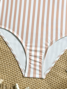 Traje <span class=keywords><strong>de</strong></span> Baño <span class=keywords><strong>de</strong></span> Una Pieza para Niñas, con Tirantes y Lazo, Rayas Rosa y Blanco, Estilo Dulce - Product Image 3