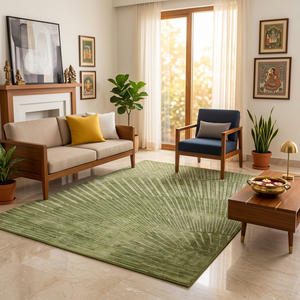 Modern Classic Geometric Green Plush Polyester Area <b>Rug</b> Rectangle Low Handmade Eco Friendly Stain Resistant Living Room <b>Prayer</b> - Product Image 2