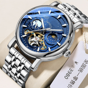 Maßgefertigte Luxus-Taucheruhr Hohlgebohrte ETA Automatische Mechanische Uhr für Jungen Edelstahl Leder Mondphase Leuchtend Wasserdicht - Product Image 1