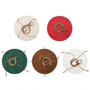 Round Pu Leather Drawstring Storage <b>Foldable</b> Fruit <b>Basket</b> With Jute Rope Outdoor Plant Hanger Planter Wall - Product Image 1
