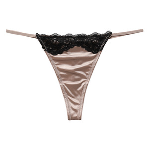 Culottes string en satin et dentelle pour femme, à fines bretelles, taille basse, sexy, élégantes, douces et extensibles, lingerie T-back pour femme, vente en gros - Product Image 1