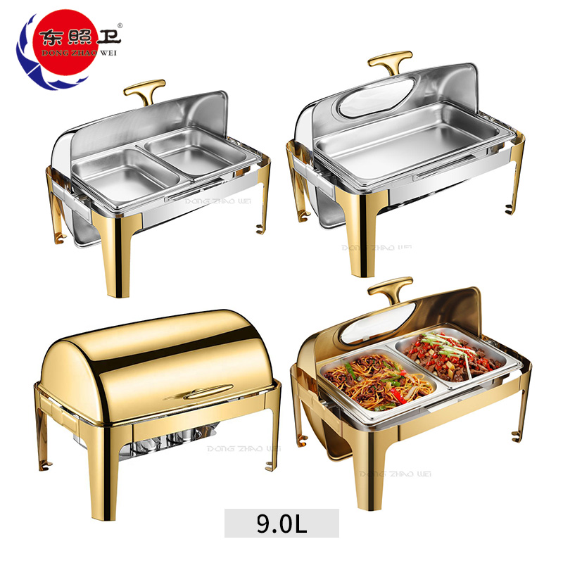 9l Buffet Voedsel Display Staan Chafing Schotel Hotel Goud Rechthoekige Voedsel Warmer Set Restaurant Apparatuur Custom Grote Voedselwarmers