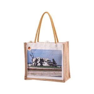 Wholesale Custom <b>Printed</b> Khaki <b>Large</b> Natural Eco-Friendly Hessian Shopper Bag Burlap Jute Eco-Tote Beach Bag Zipper Closure Logo - Product Image 1