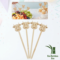 Piques à fruits en bambou amusantes en forme de vache, piques jetables pour fêtes, brochettes à cocktail en bambou approuvées LFGB FDA pour les collations de buffet