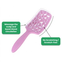 Brosse à cheveux en plastique incurvée à picots creux, démêlante, en nylon doux, pour massage du cuir chevelu, antistatique, pour usage quotidien en salon