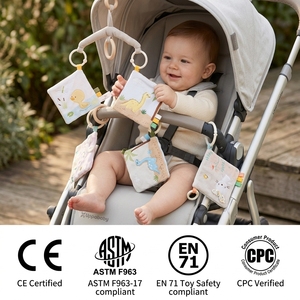 <span class=keywords><strong>Livre</strong></span> en tissu froissé pour bébé avec anneau de dentition et étiquettes sensorielles, en peluche douce, motifs <span class=keywords><strong>animaux</strong></span> (canard, dinosaure, lapin), lavable - Product Image 2