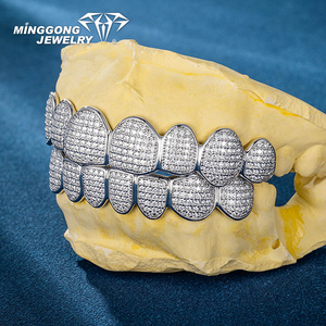 Personnalisé Grillz Fine Jewelry VVS Forme Nid d'Abeille Moissanite Diamant <span class=keywords><strong>Dent</strong></span> 925 <span class=keywords><strong>Argent</strong></span> Glacé Grillz pour les Dents - Product Image 2