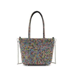 Women's Fashion <b>Large</b> Capacity Silk Rhinestone Dinner Bucket <b>Bag</b> with Zipper Closure <b>Shoulder</b> Chain for Spring/Summer Daily Use - Product Image 3
