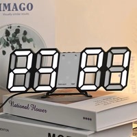 Horloge numérique LED 3D en gros, lumière LED 12/24h, horloge murale de table, veilleuse, réveil, luminosité réglable, réveil numérique