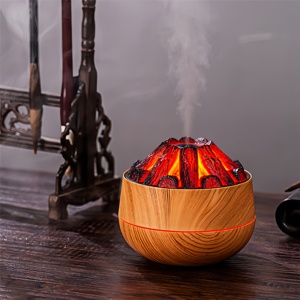 Humidificateur d'air de bureau mini USB à branchement direct, grande production de brume, diffuseur d'arômes à effet de flamme de charbon simulé, bois profond, pour bureau et hôtel, ultrasonique - Product Image 1