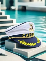 Casquette de capitaine marine blanche en gros avec lettres CAPTAIN et ancre dorée pour adultes – Idéale pour les fêtes sur yacht