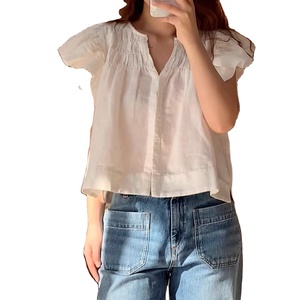 Conjunto de Blusa y Shorts Casuales para Mujer, Estilo Francés, Nuevo, Vintage, Transpirable, Verano, Encaje Fruncido, Cuello en V, Elegante, Manga Volante - Product Image 1
