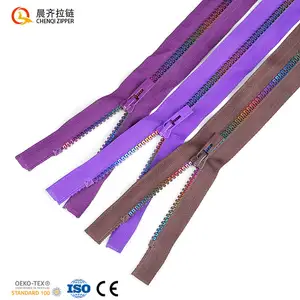 Fancy high quality #5 two way rainbow zipper tank teeth resin vision zippers with double sliders plastic zip garment accessories