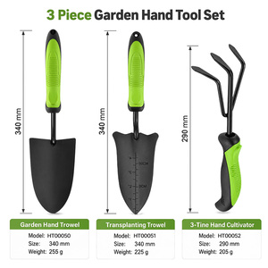 Set di 3 <span class=keywords><strong>Attrezzi</strong></span> da Giardino in Acciaio al Carbonio con Manici Ergonomici in PP TPR, Paletta, Trapiantatore e Coltivatore a 3 Denti - Product Image 2