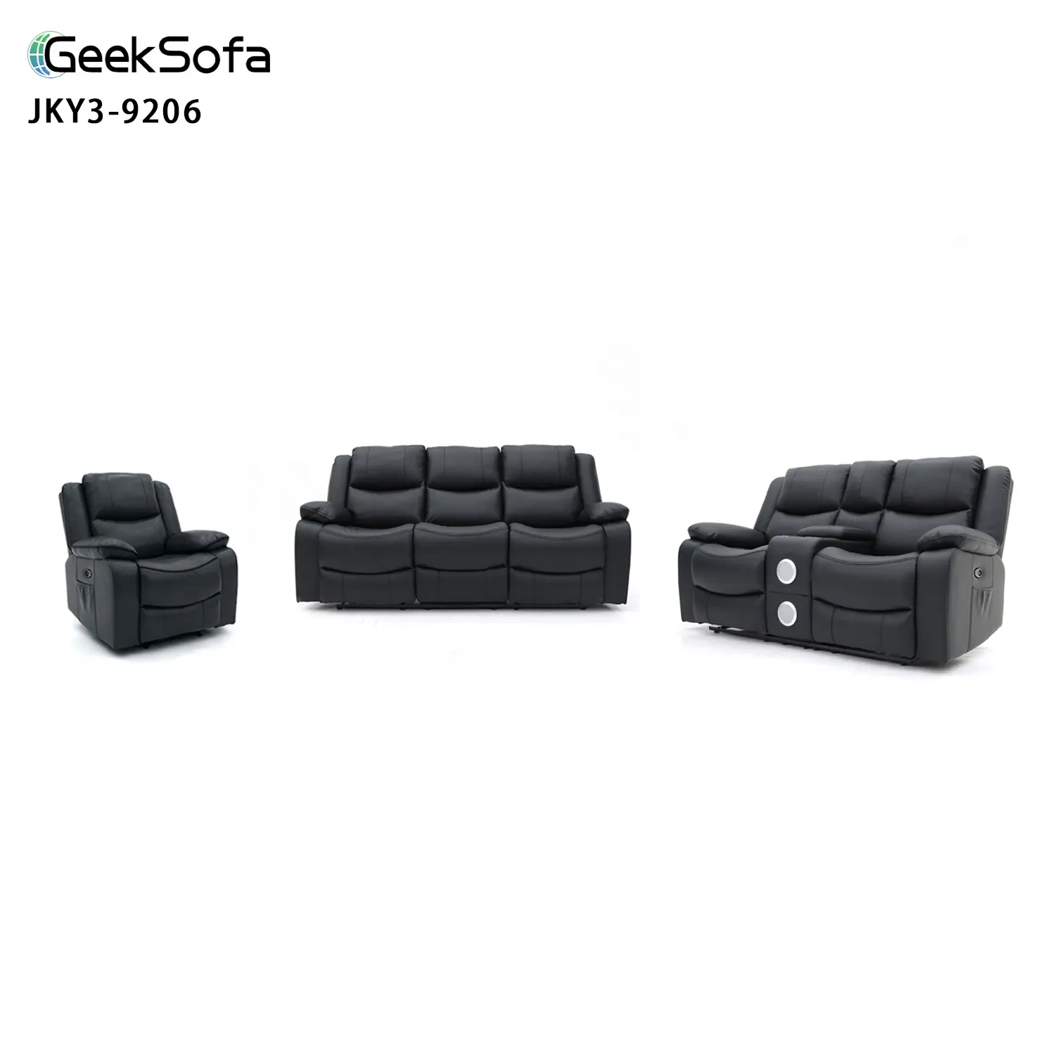 Geeksofa 3+2+1 עור אוויר כוח חשמלי סט ספה כורסה עם קונסולה ורמקולי בלוטות' לריהוט סלון