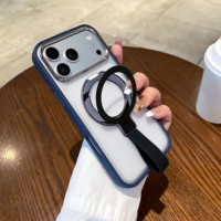 Coque de téléphone personnalisée avec logo imprimé pour iPhone 17, coque en acrylique givré avec support anneau polyvalent et protection interne anti-choc