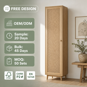 <span class=keywords><strong>Armario</strong></span> Independiente Japonés Personalizado, Delgado y Estrecho, de Roble Macizo y Ratán Natural, de Gran Capacidad para Almacenamiento en Dormitorios de Apartamentos - OEM - Product Image 1