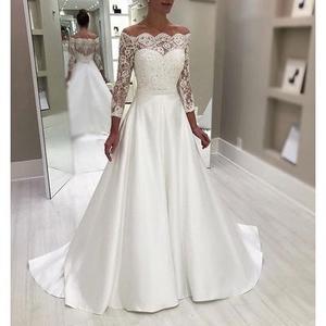 boat neck long sleeve wedding dress