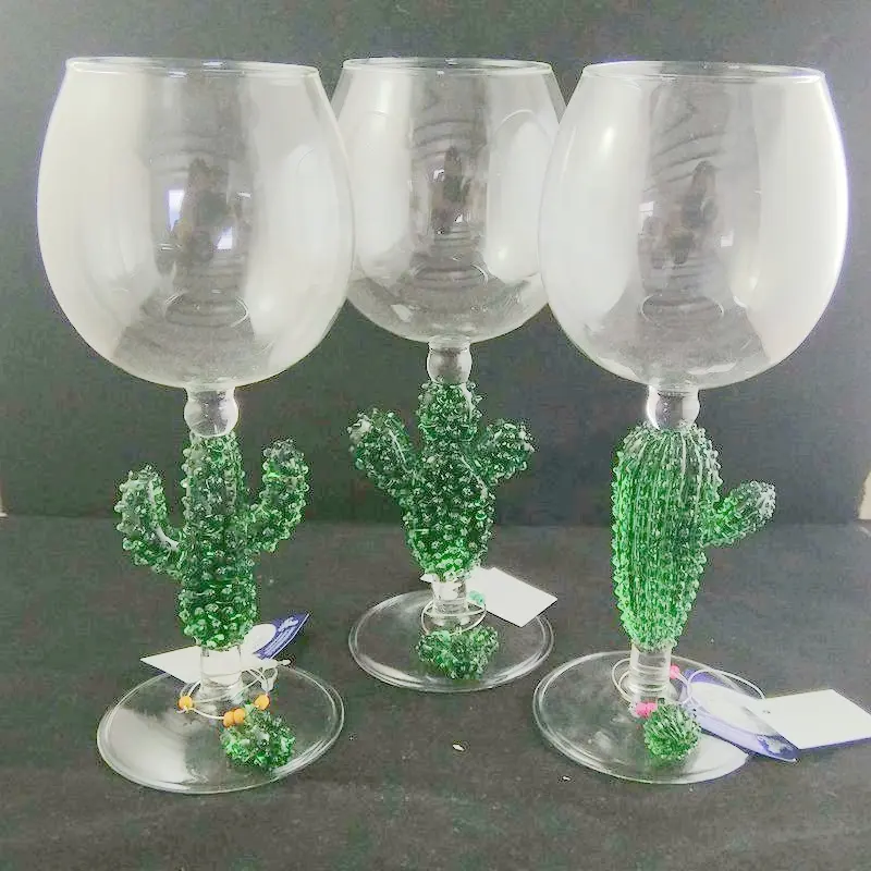 Factory Sale Handmade Custom Cactus Subject Glass Goblet Cup Set/Glass Drinking Cup/Glass Wine Cup for Supermarket Distribution