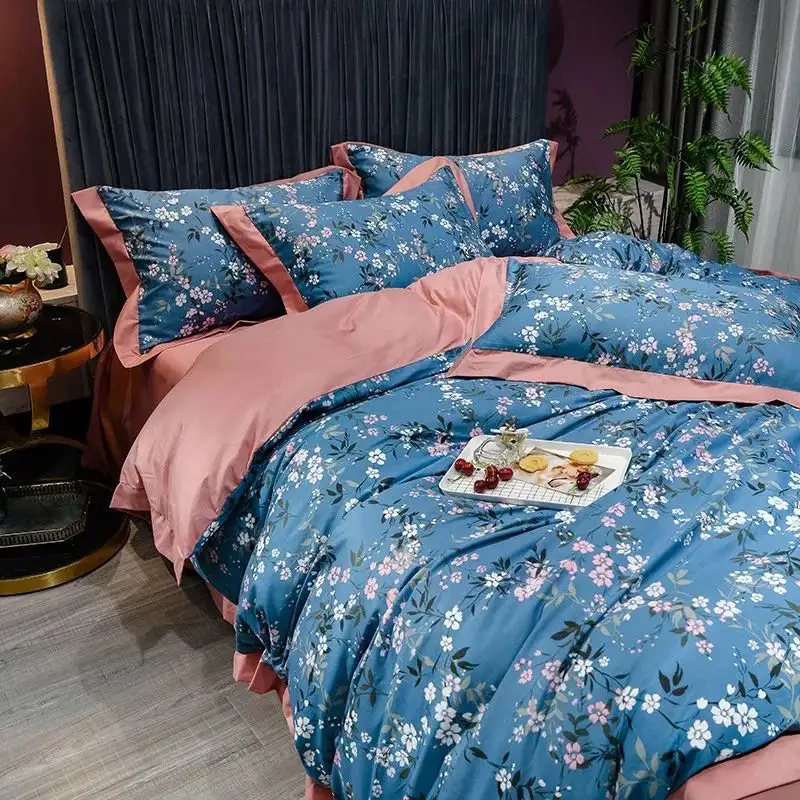 Set Selimut Tempat Tidur Buatan Tangan Unik, Katun 60S Sprei Kamar Tidur Selimut Ratu